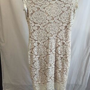 Cream Midi dress with lace detailing Size large